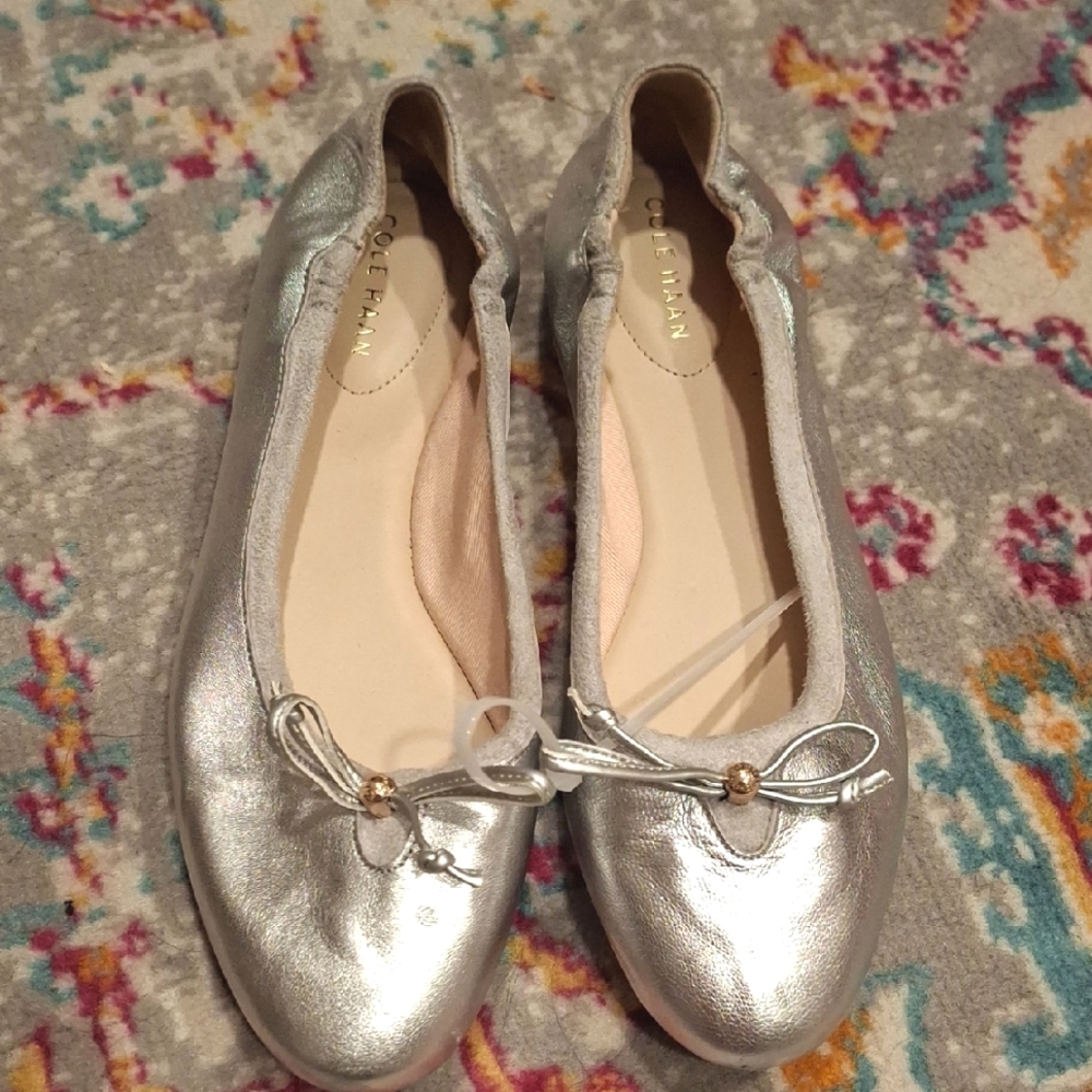 New Cole Haan Silver Ballet Flats